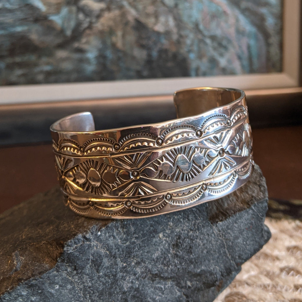 Navajo Made Stamped Silver Cuff GJ-BRC-0047