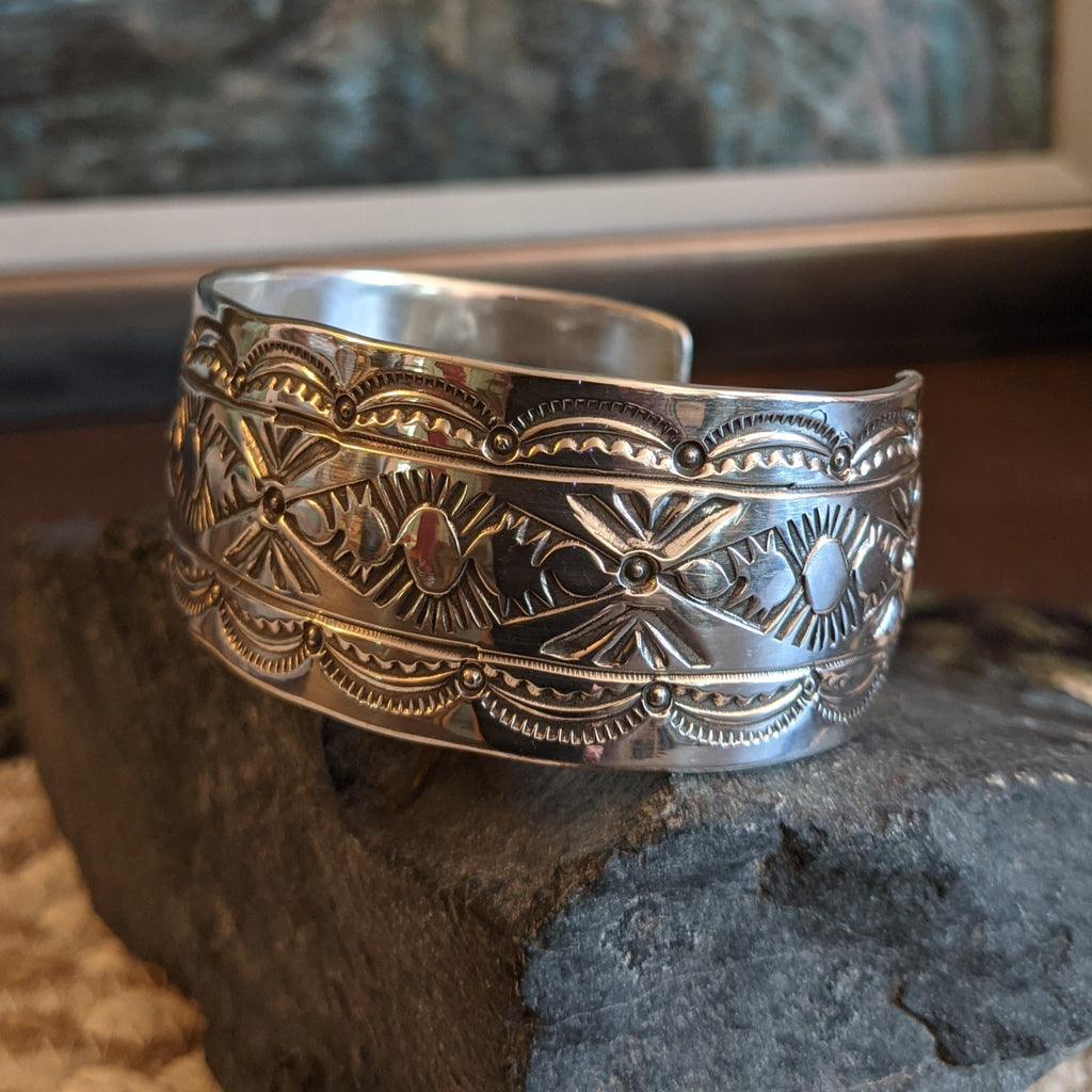 Navajo Made Stamped Silver Cuff GJ-BRC-0047