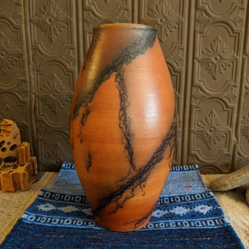 Tall Orange Horsehair Vase by Jim Calhoun GF-0136