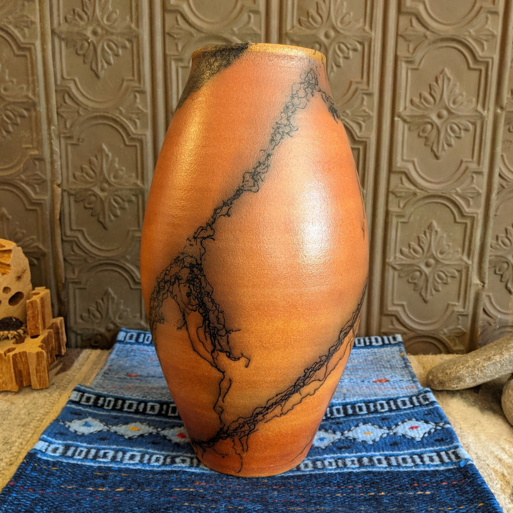 Tall Orange Horsehair Vase by Jim Calhoun GF-0136