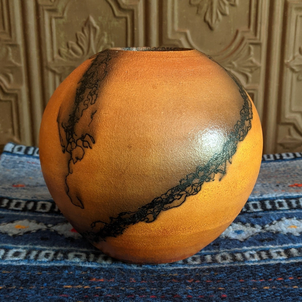 Spherical Terracotta Horsehair Vase by Jim Calhoun GF-0161