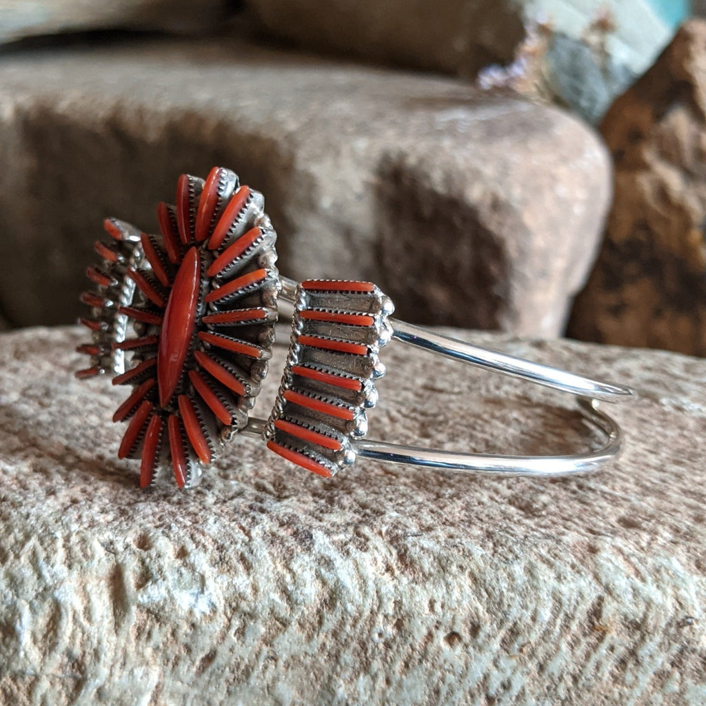 Zuni Needlepoint Red Coral Cuff by Carla Laconsello GJ-BRC-0073