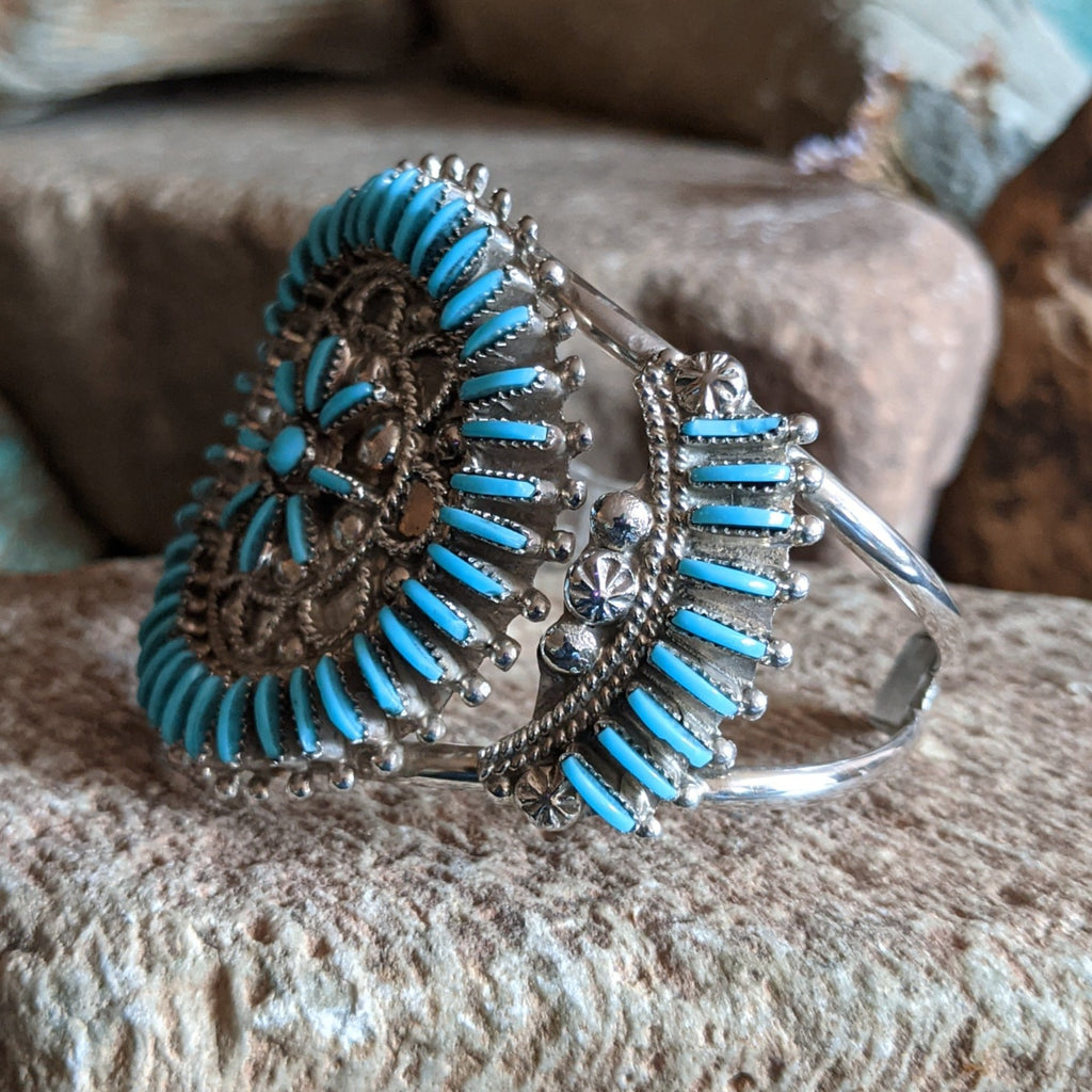 Zuni Needlepoint Turquoise Cuff by Bernadette Wyaco GJ-BRC-0074