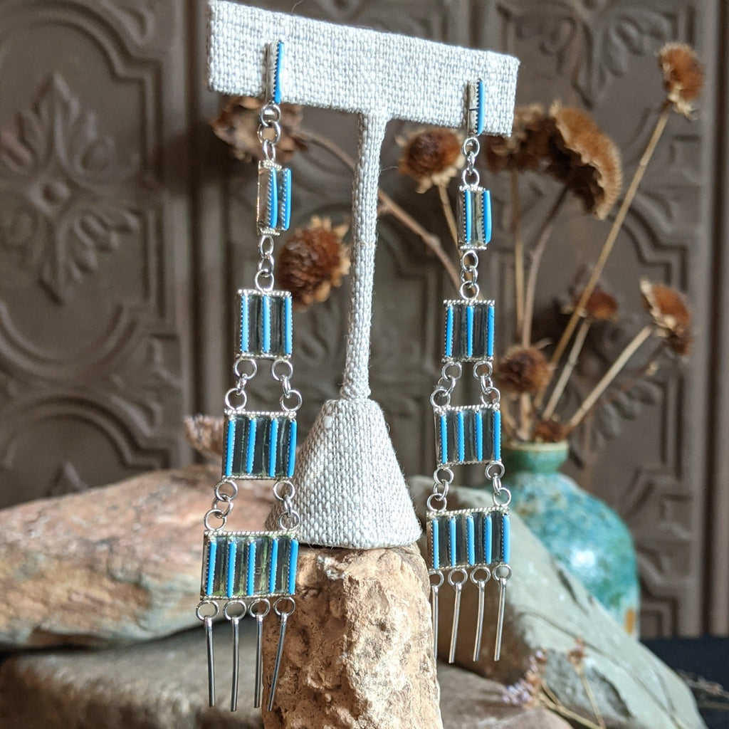 Navajo Needlepoint Turquoise Earrings GJ-ERN-0053