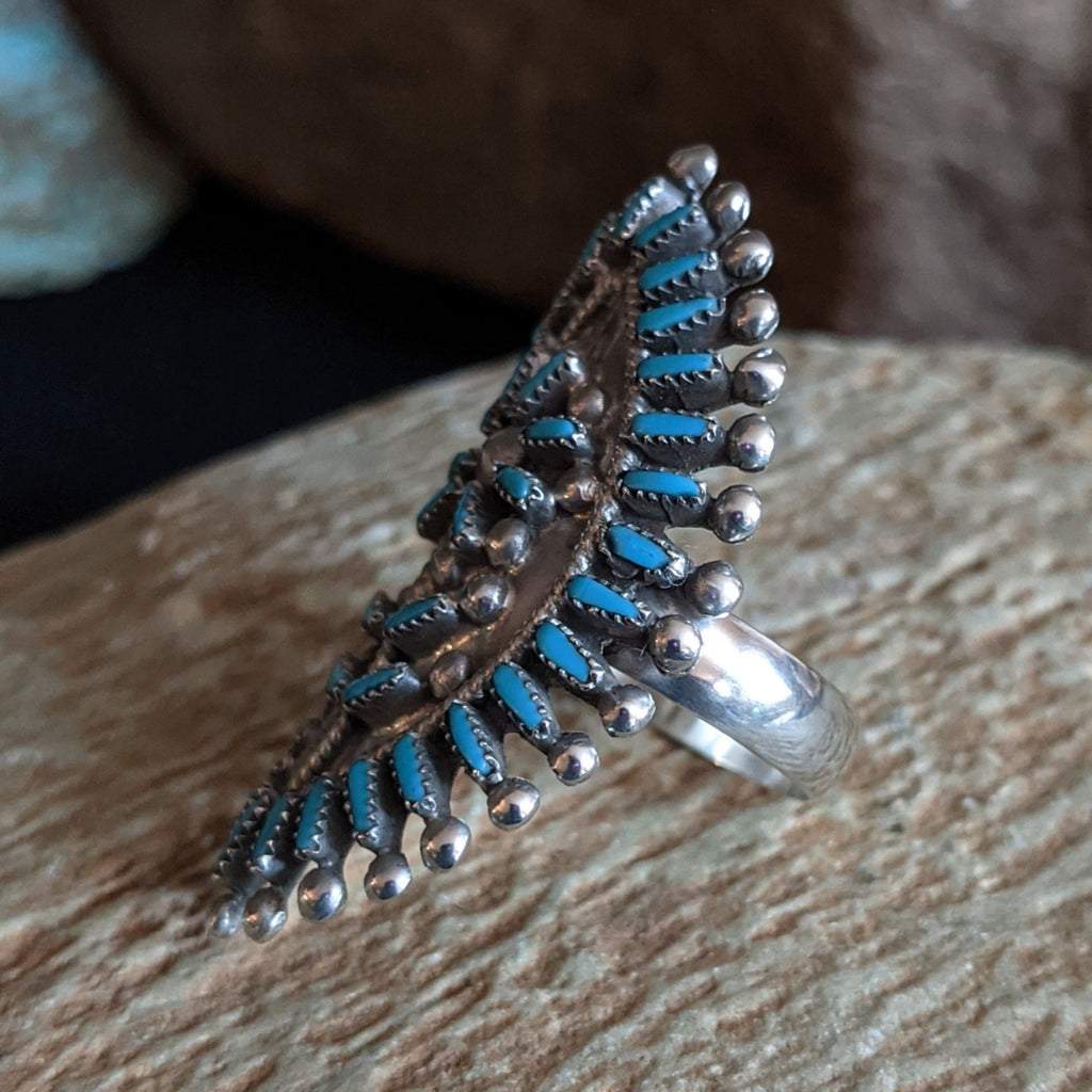 Zuni Needlepoint Turquoise Ring by Vincent Johnson GJ-RNG-0060