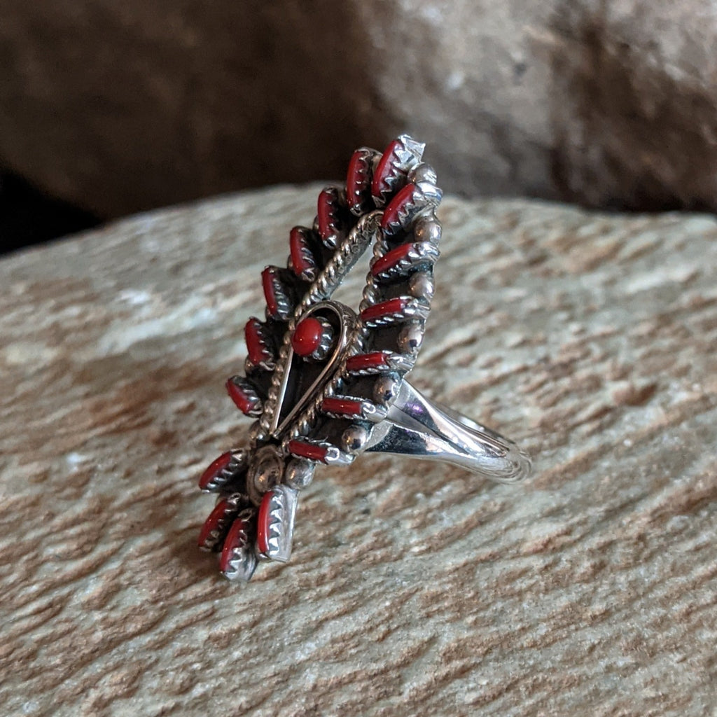 Zuni Needlepoint Red Coral Ring GJ-RNG-0059