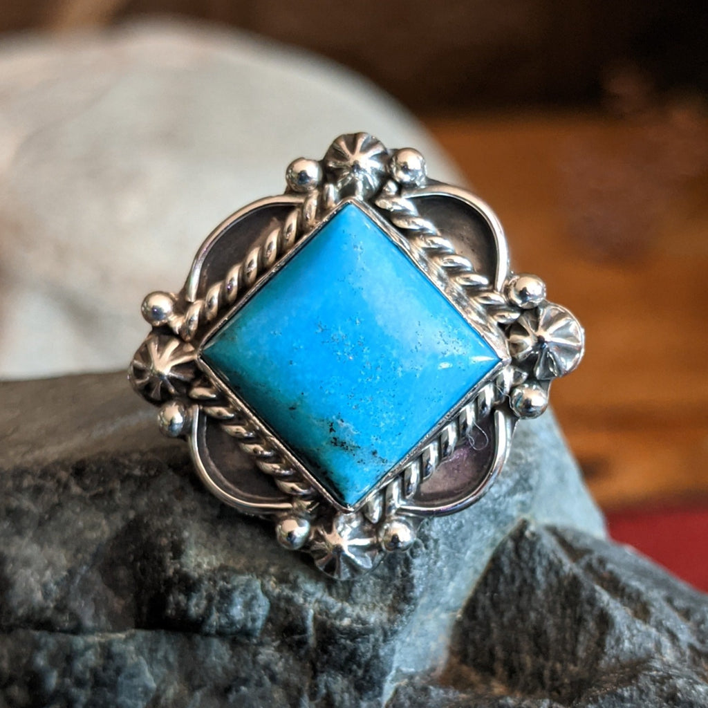 Navajo Made Square Kingman Turquoise Ring GJ-RNG-0072