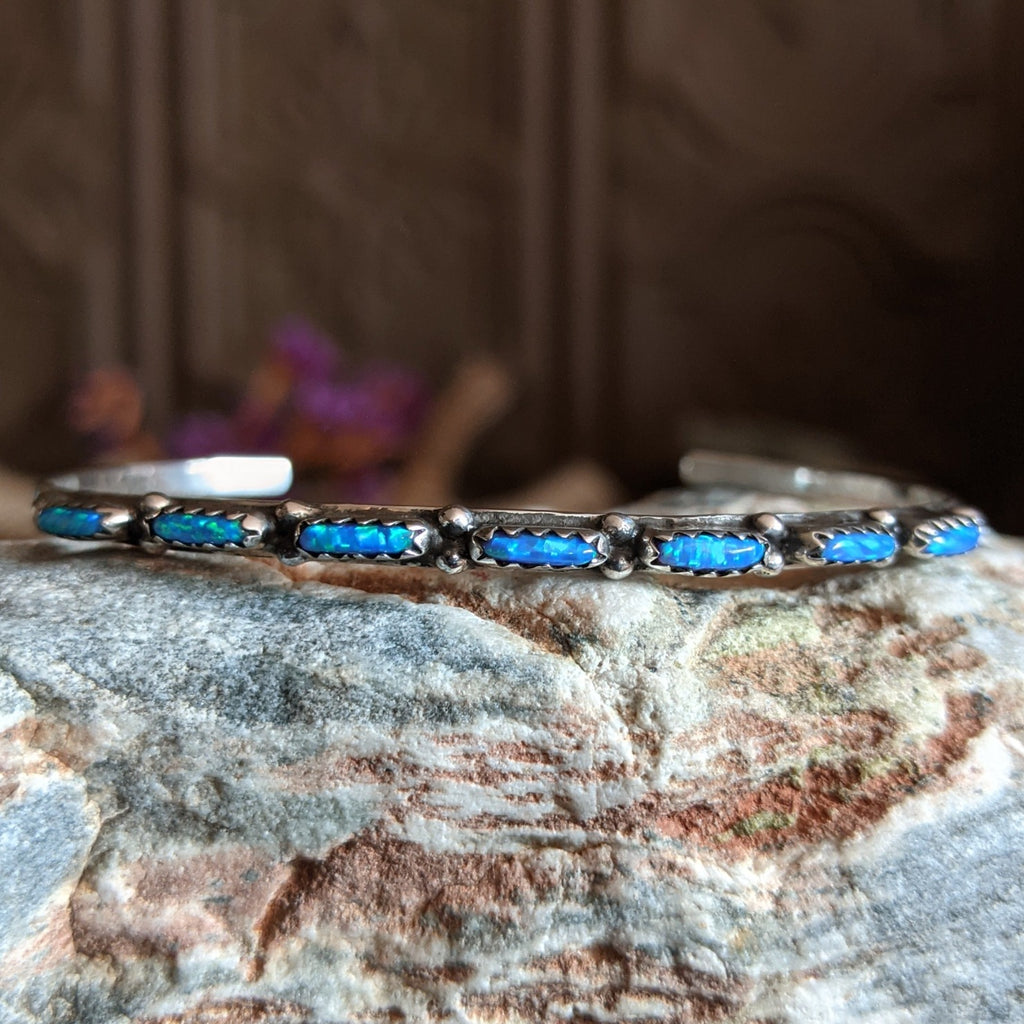 Navajo Made Blue Manmade Opal Cuff GJ-BRC-0090