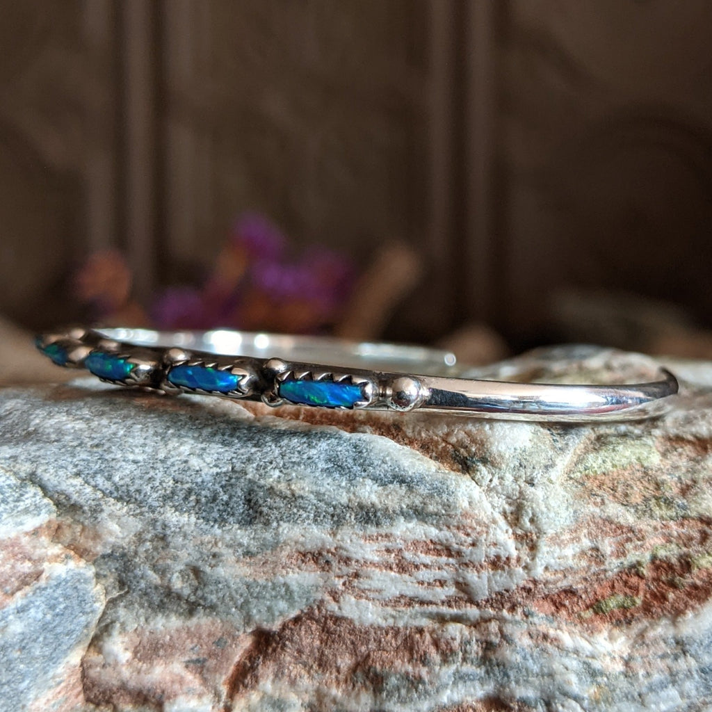 Navajo Made Blue Manmade Opal Cuff GJ-BRC-0090