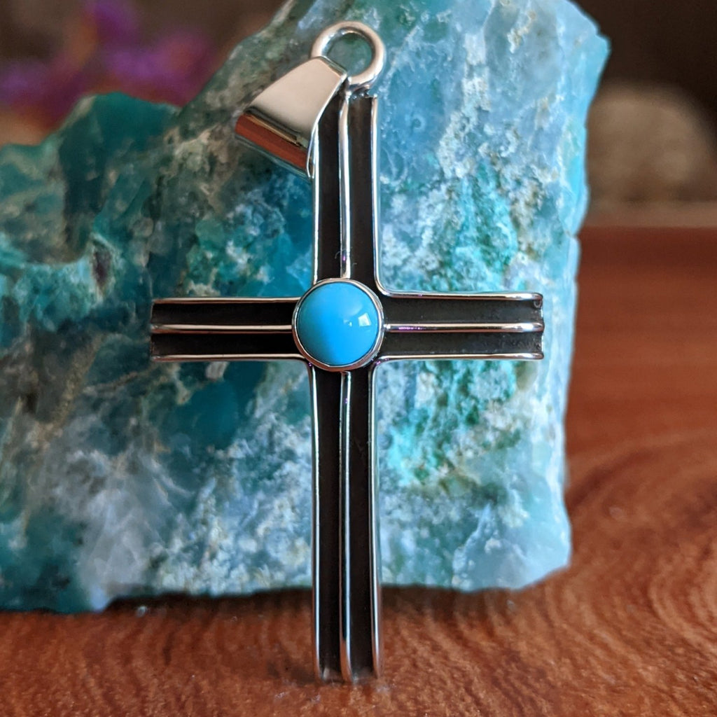 Navajo Made Turquoise Silver Cross GJ-PND-0058