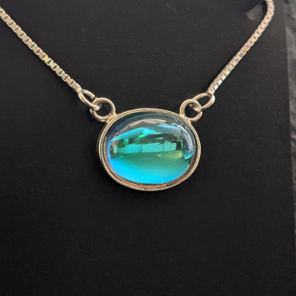 Oval Pendant Sterling Silver Necklace by Leightworks GJ-NKL-0027 (Aqua)