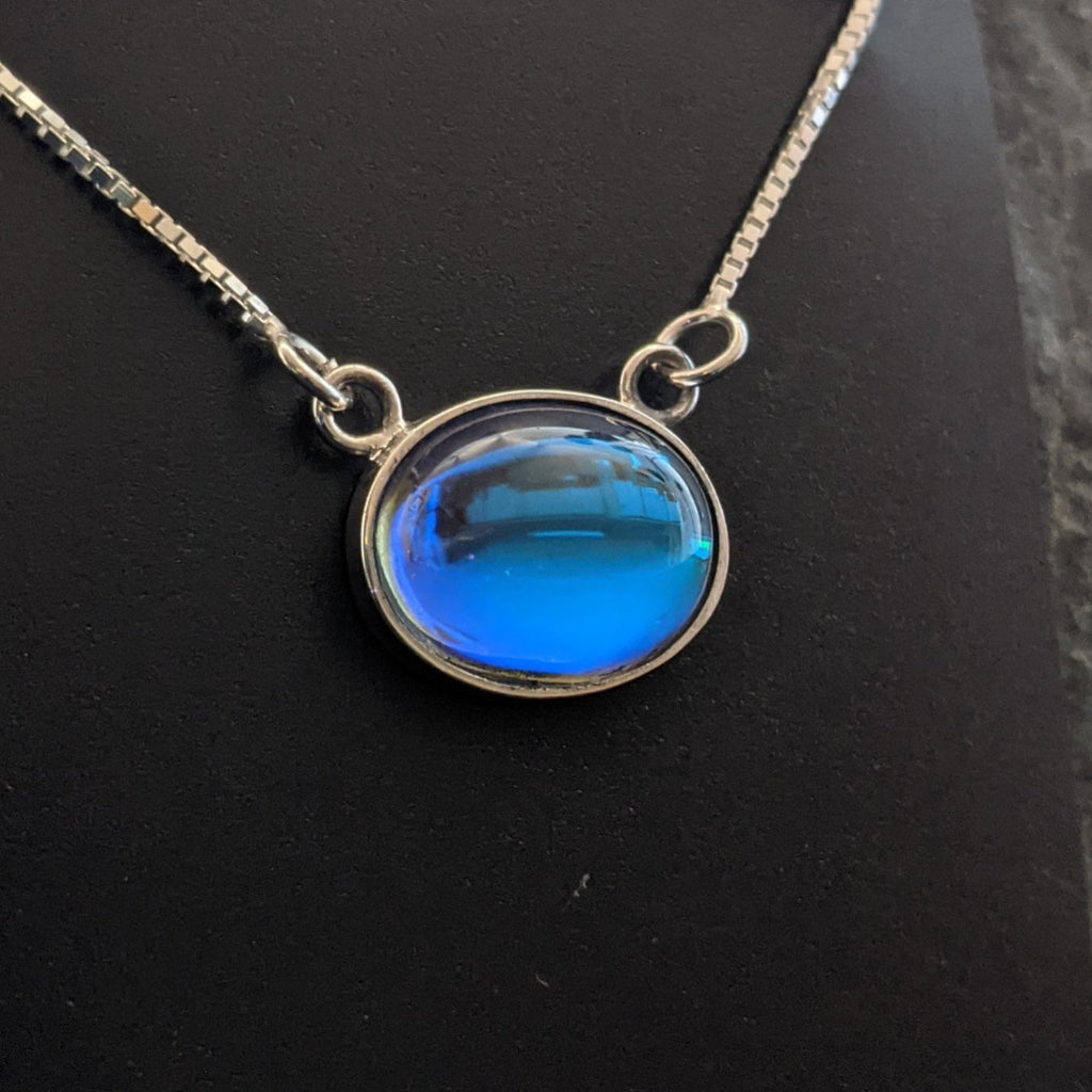 Oval Pendant Sterling Silver Necklace by Leightworks GJ-NKL-0027 (Blue)