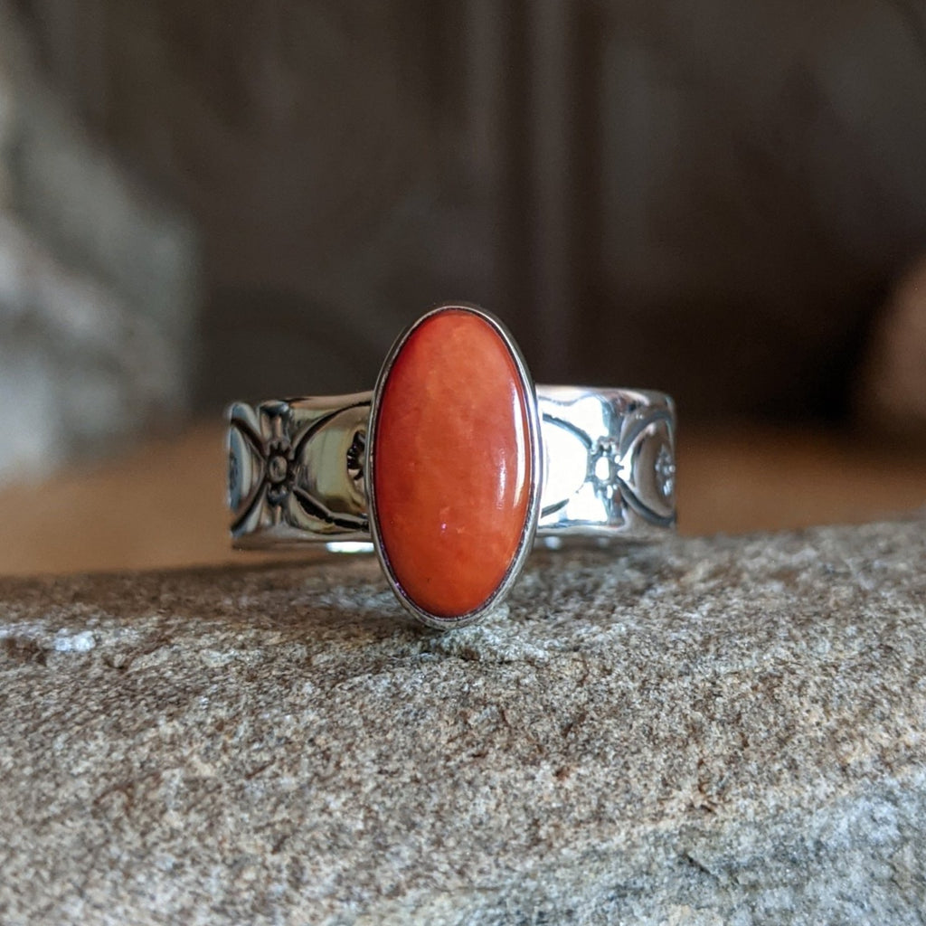 Orange Spiny Oyster Shell Ring by Angela Martin SWSG-RNG-0010