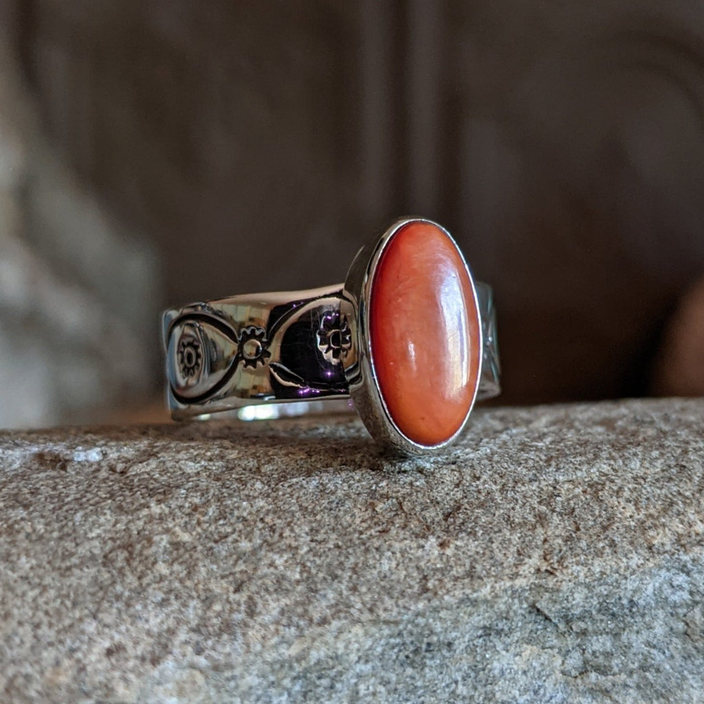 Orange Spiny Oyster Shell Ring by Angela Martin SWSG-RNG-0010