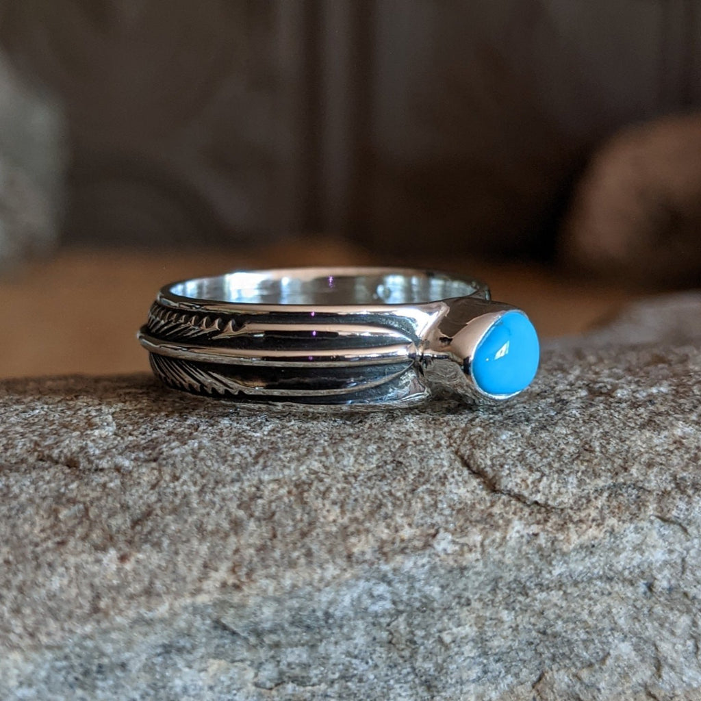 Feather Band Turquoise Ring by Raymond Coriz SWSG-RNG-0011