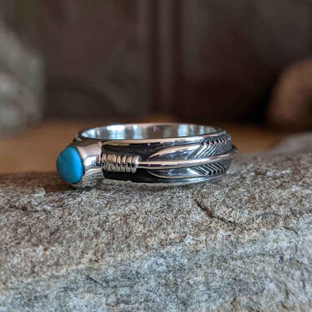 Feather Band Turquoise Ring by Raymond Coriz SWSG-RNG-0011