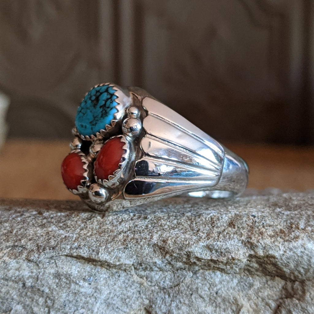 Navajo Made Turquoise & Red Coral Ring SWSG-RNG-0036