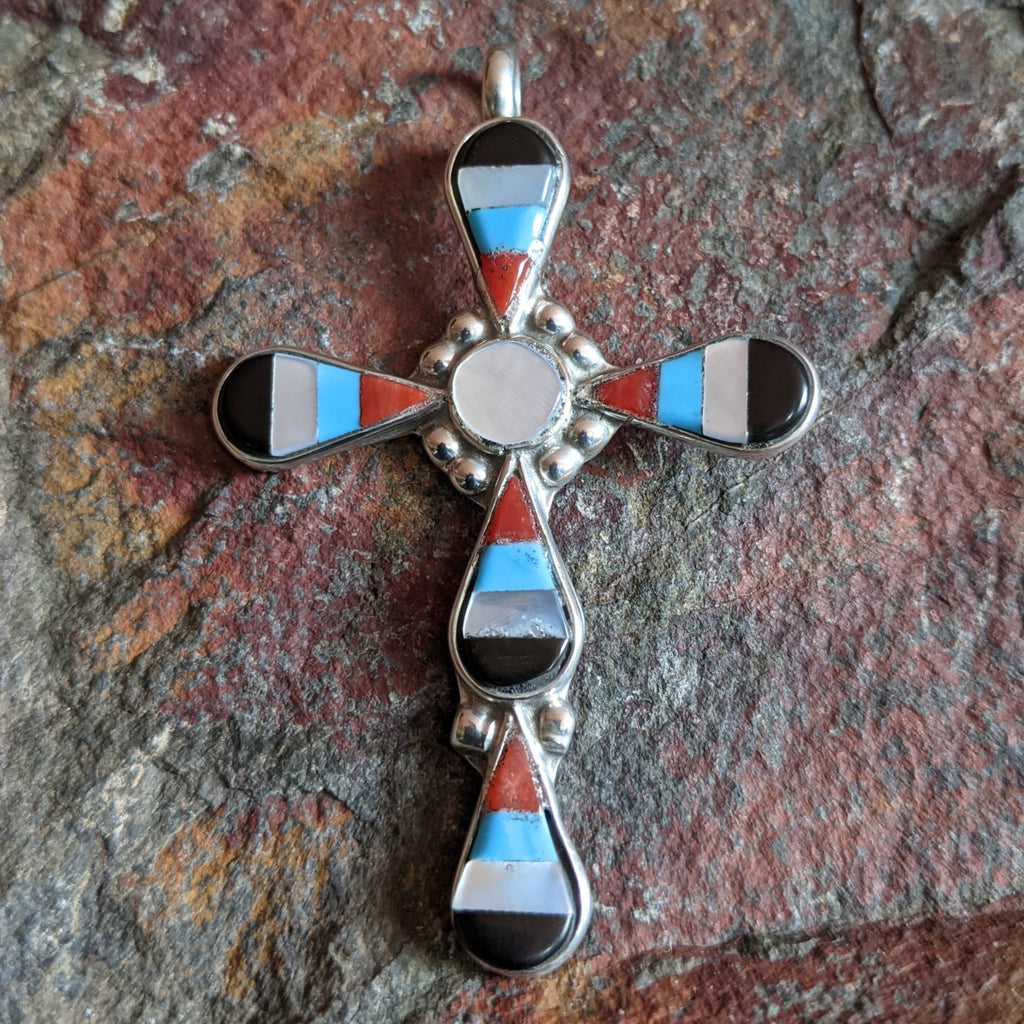 Zuni Inlay Cross Pendant by Floenda Lonasee GJ-PND-0066