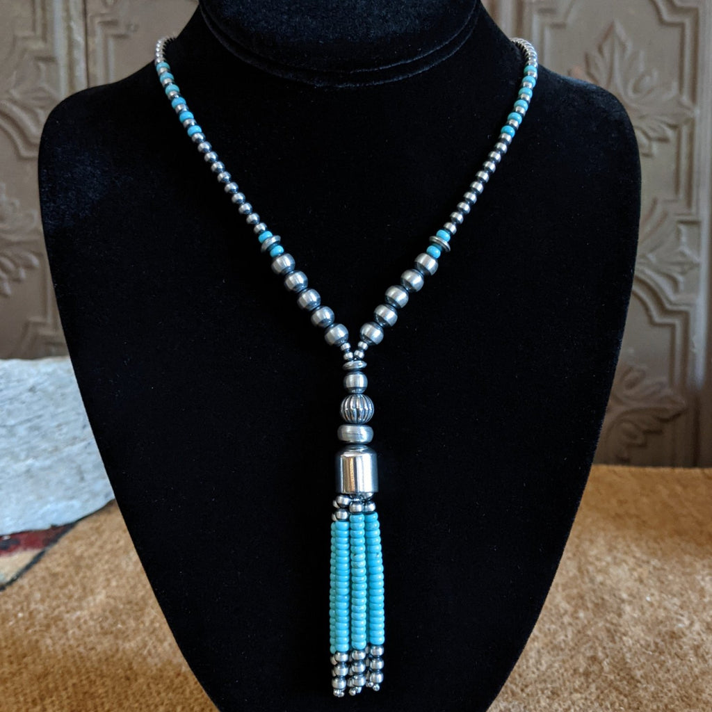 Navajo Turquoise & Sterling Silver Beads Necklace & Earrings Set GJ-JWS-0020