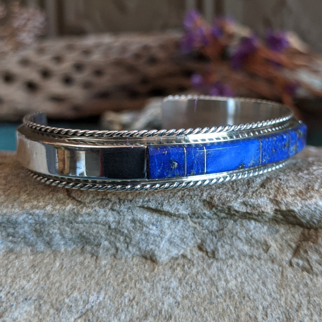 Navajo Made Lapis Inlay Cuff SWSG-BRC-0029