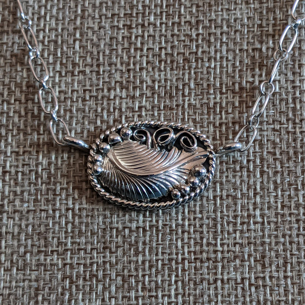 Navajo Made Silver Feather Necklace GJ-NKL-0029