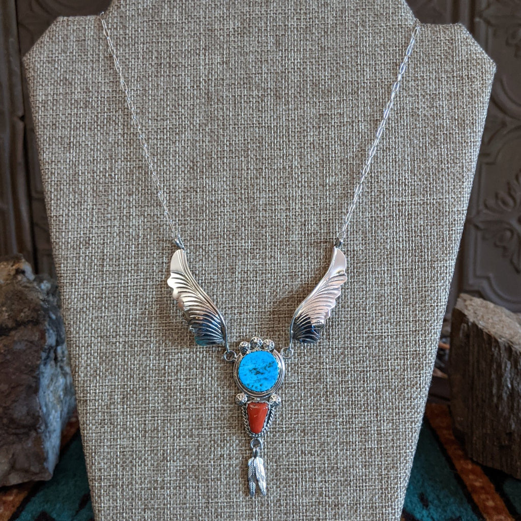 Turquoise & Red Coral Necklace by Margie Chee GJ-NKL-0034