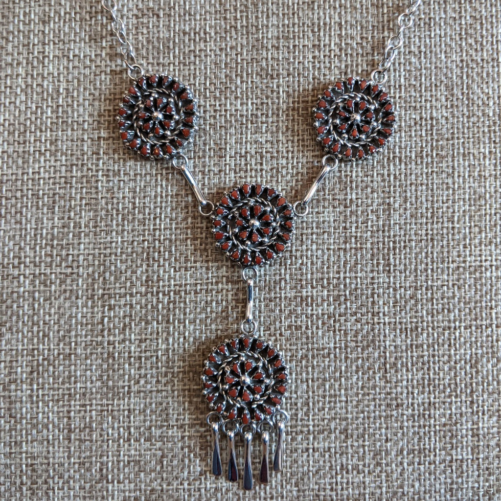 Red Coral Cluster Necklace & Earrings Set by Trudy Quetawki SWSG-JWS-0008