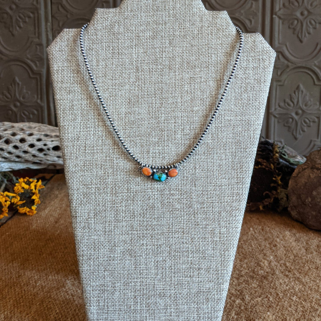 Sonoran Gold Turquoise & Orange Spiny Oyster Shell Necklace by Leonard Maloney SWSG-NKL-0005