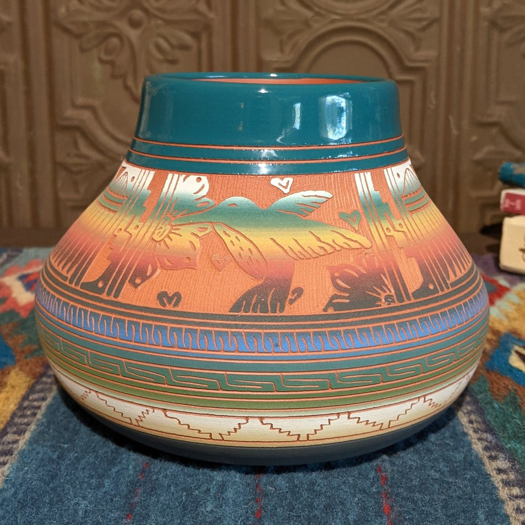 Navajo Multicolor Hummingbird Pot by Velcita Whitegoat SWT-POT-0037