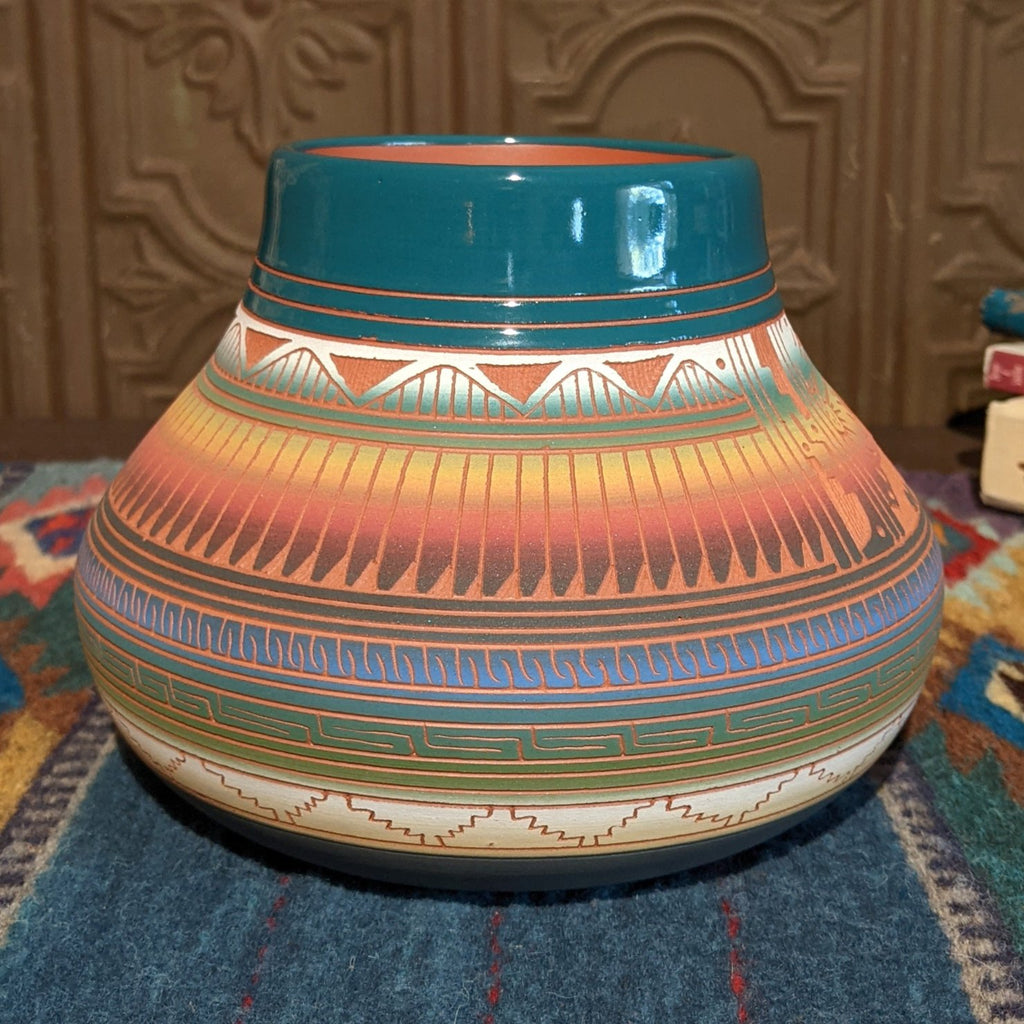 Navajo Multicolor Hummingbird Pot by Velcita Whitegoat SWT-POT-0037