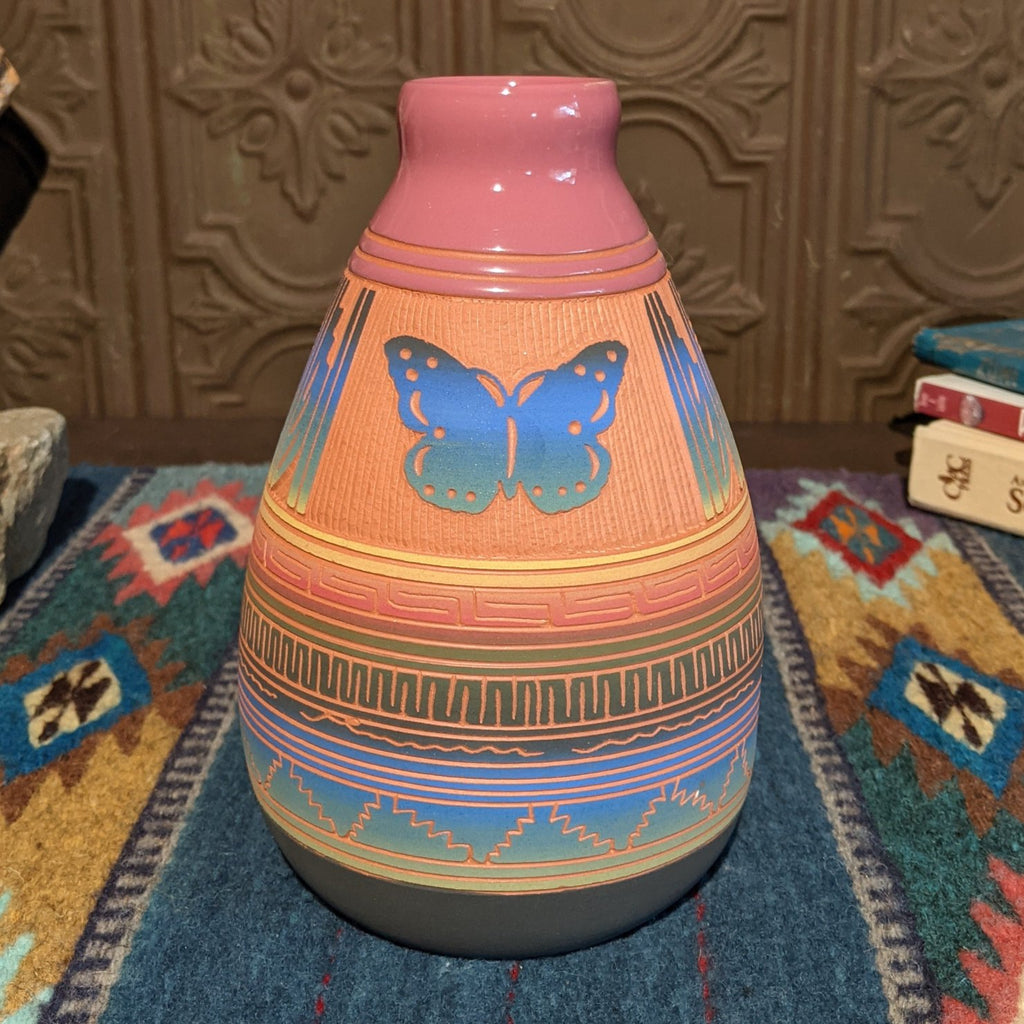 Navajo Multicolor Butterfly Vase by Velcita Whitegoat SWT-POT-0039