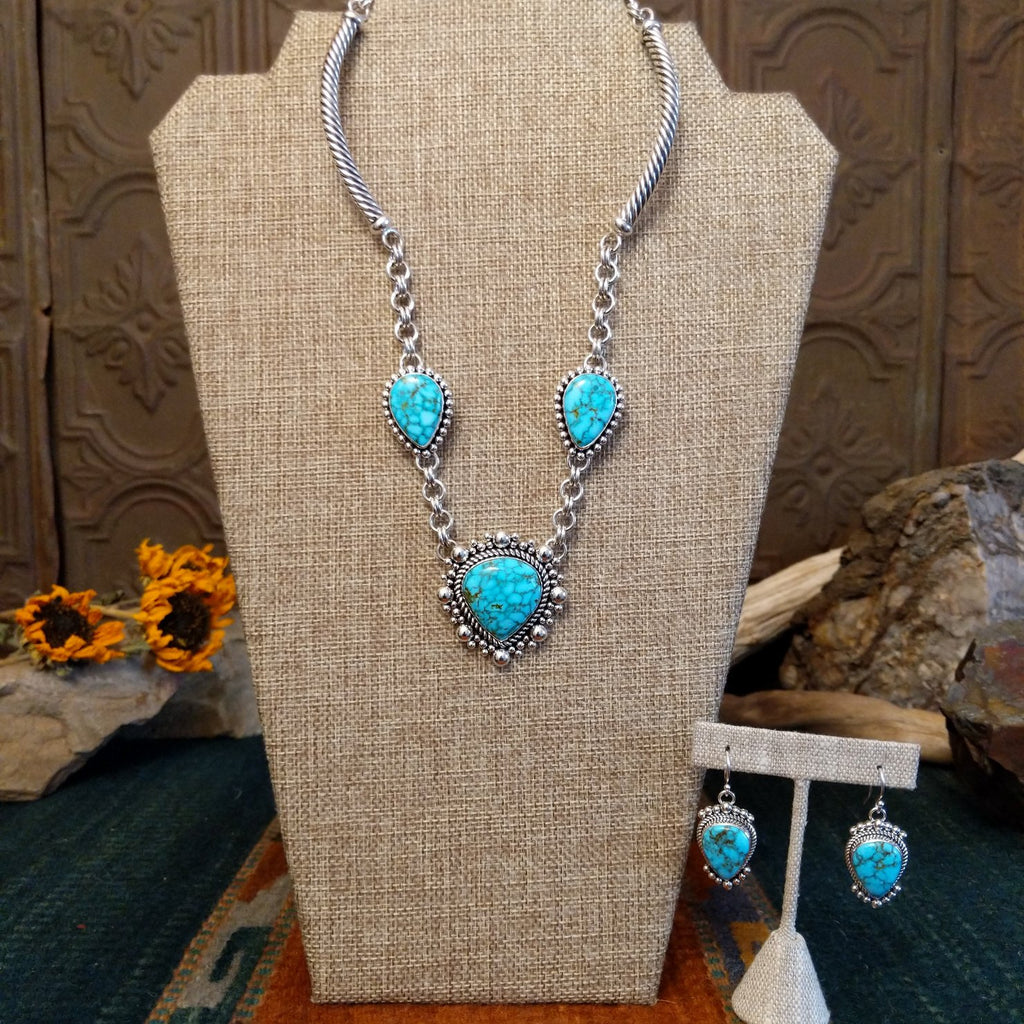 Kingman Turquoise Necklace & Earrings Set by Artie Yellowhorse GJ-JWS-0002