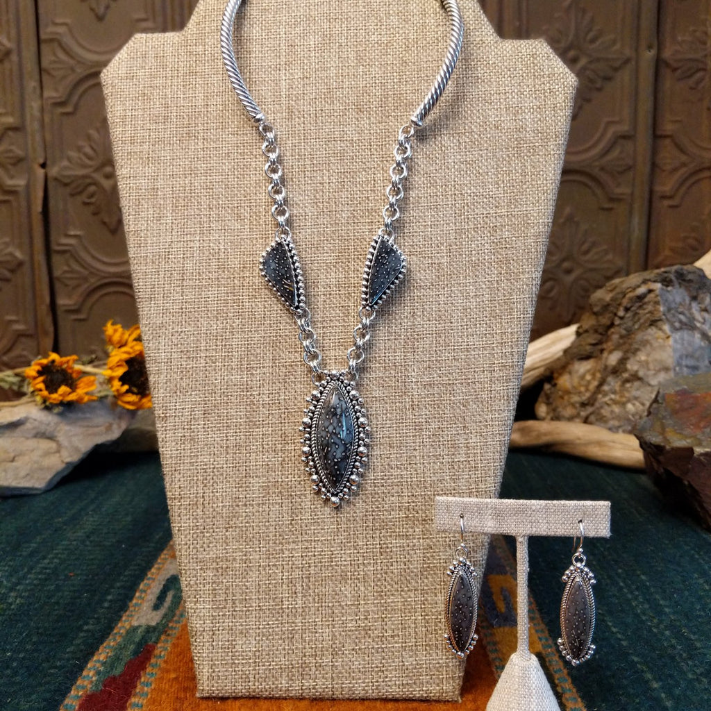 Petrified Palm Wood Necklace & Earrings Set by Artie Yellowhorse GJ-JWS-0001