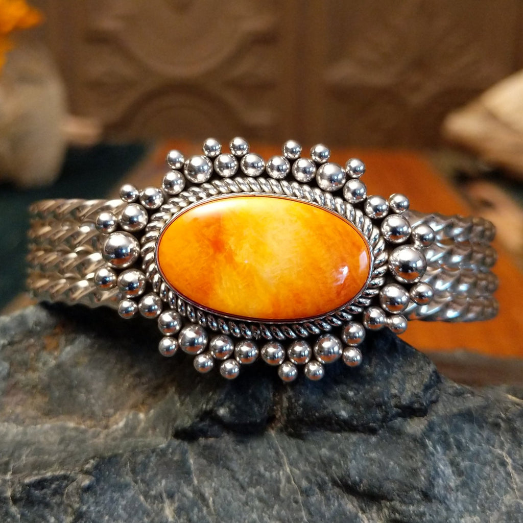 Orange Spiny Oyster Shell Cuff by Artie Yellowhorse GJ-BRC-0007