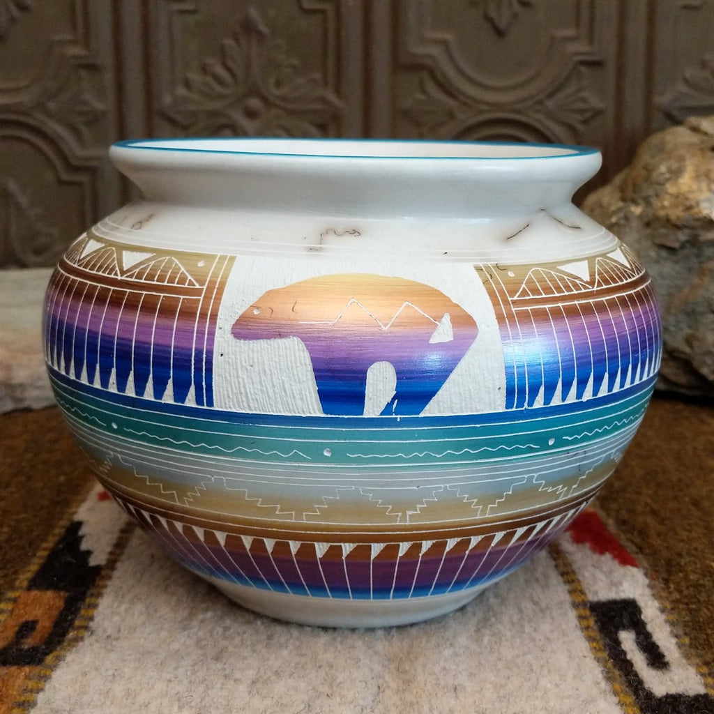 Navajo Multicolor Spirit Bear Horsehair Pottery by Marshalene Bennett SWT-POT-0049