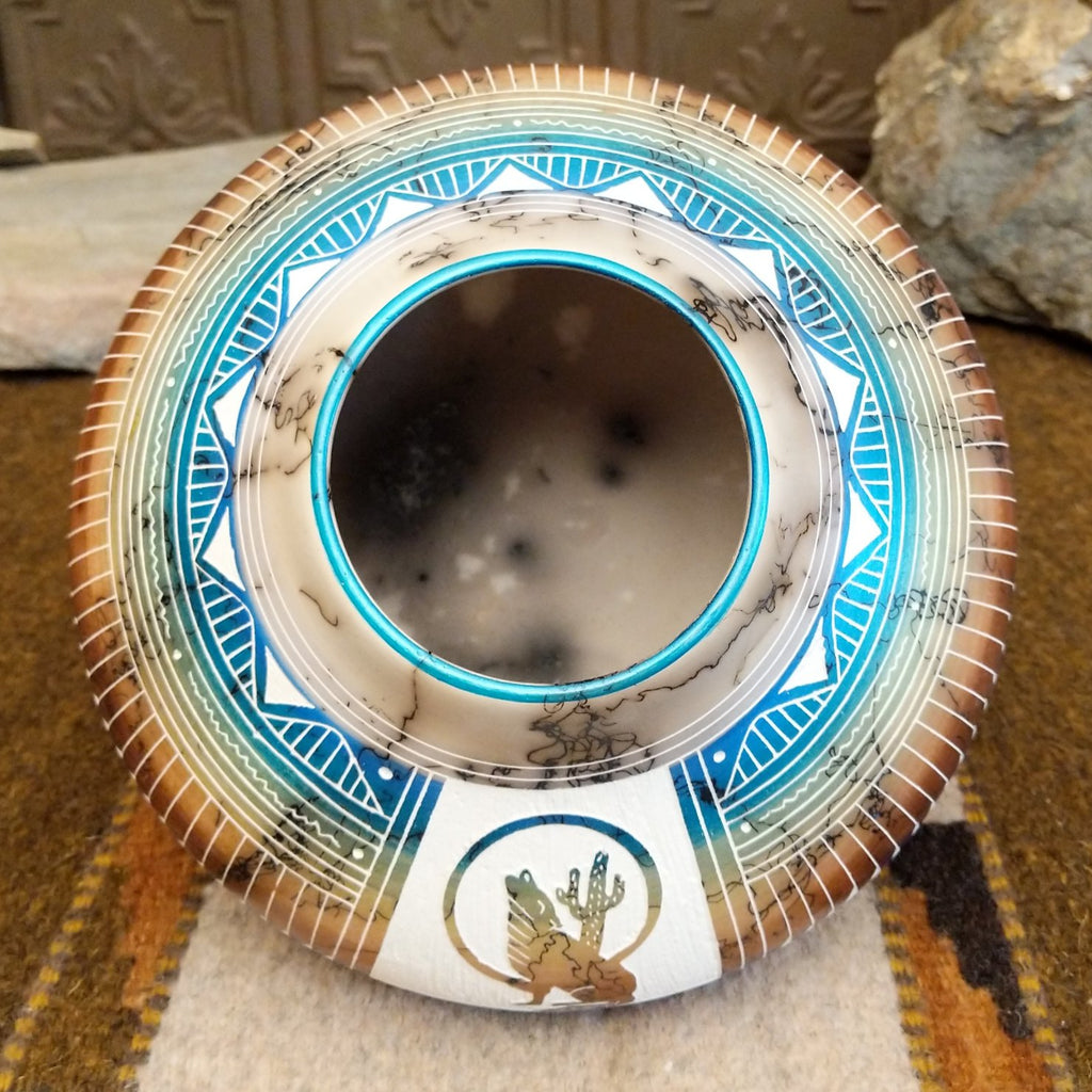 Navajo Multicolor Coyote Horsehair Pottery by Hilda Whitegoat SWT-POT-0051