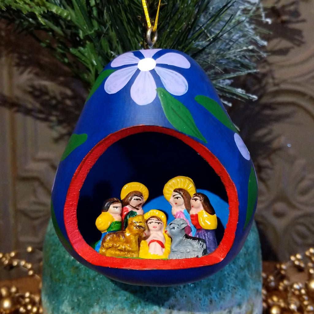 Peruvian Blue Nativity Gourd Ornament GF-ORN-0007