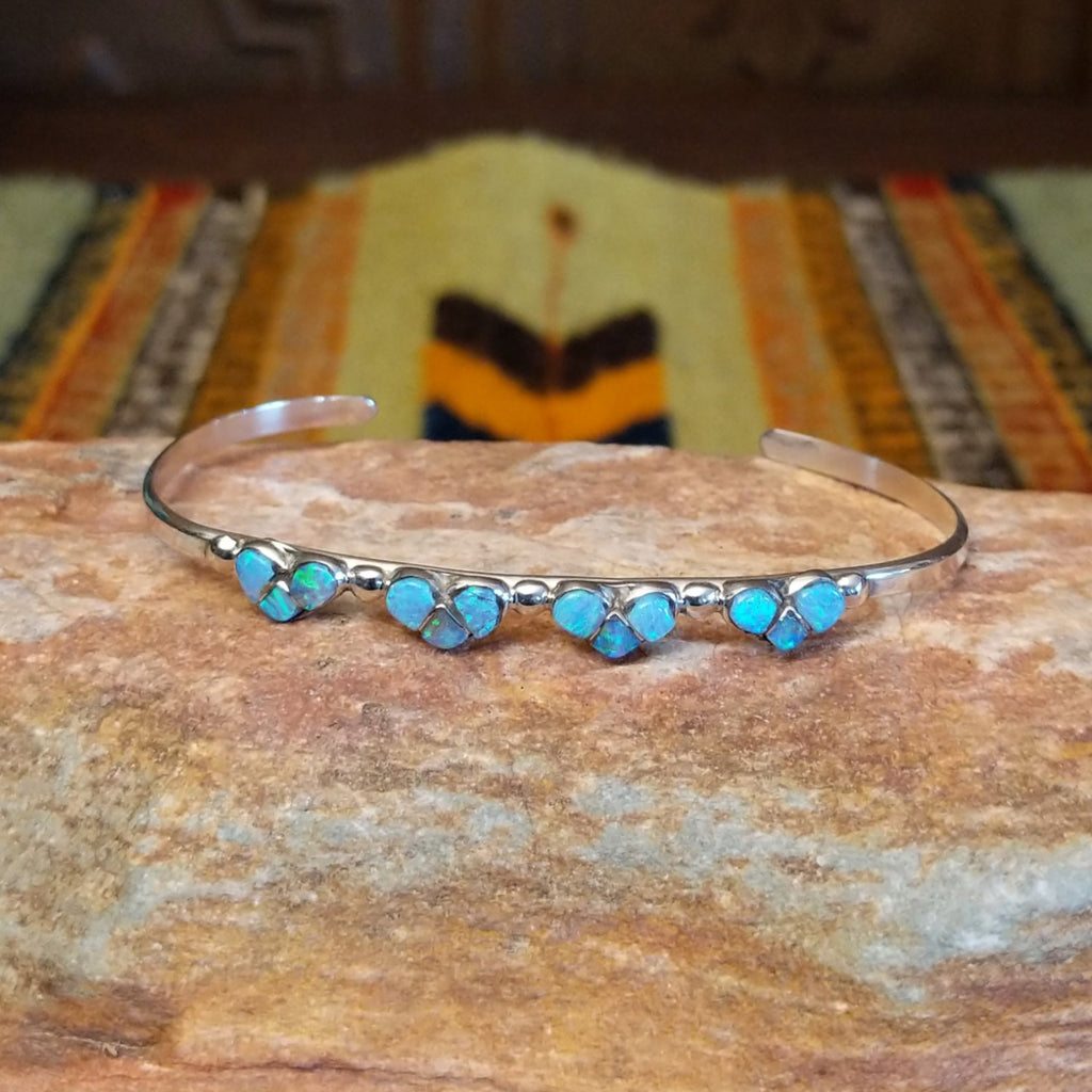 Navajo Made Blue Manmade Opal Heart Cuff SWSG-BRC-0039