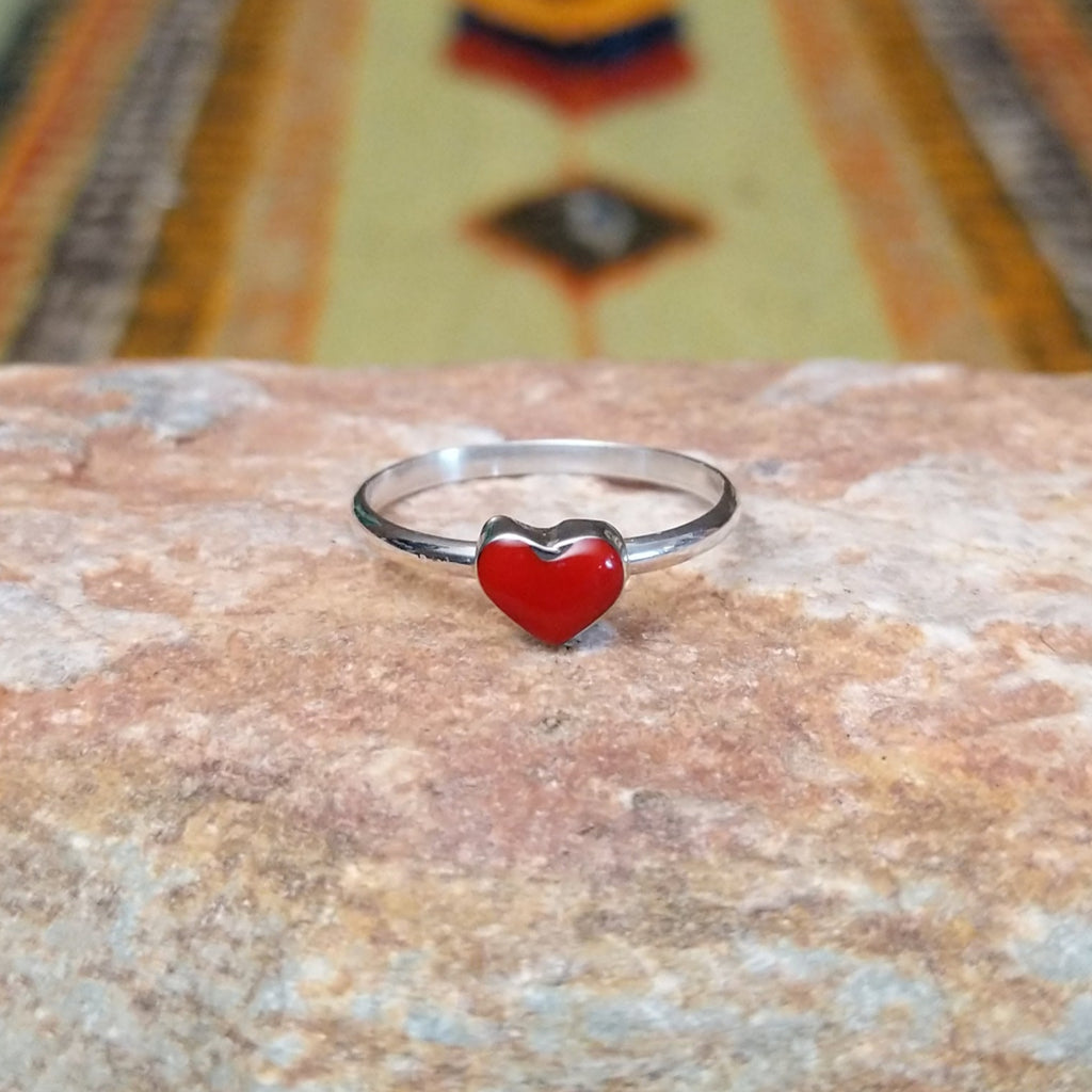 Navajo Made Red Coral Heart Ring SWSG-RNG-0038