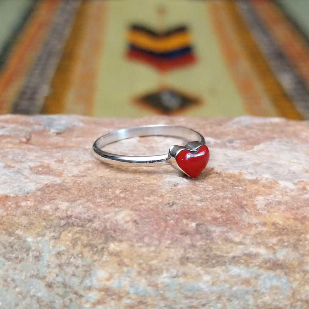 Navajo Made Red Coral Heart Ring SWSG-RNG-0038