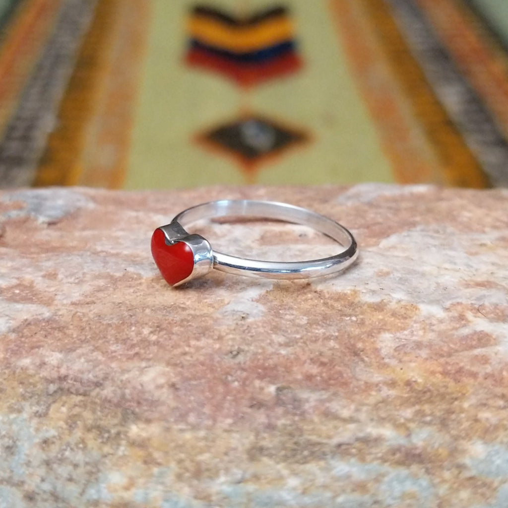 Navajo Made Red Coral Heart Ring SWSG-RNG-0038