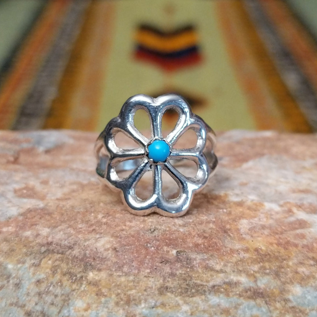 Navajo Made Turquoise Flower Ring SWSG-RNG-0040