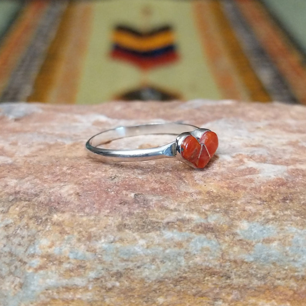 Navajo Made Red Spiny Oyster Shell Inlay Ring SWSG-RNG-0041