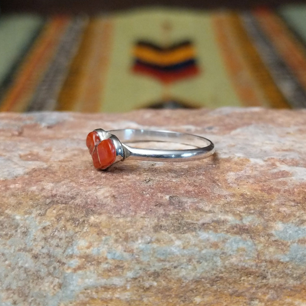 Navajo Made Red Spiny Oyster Shell Inlay Ring SWSG-RNG-0041