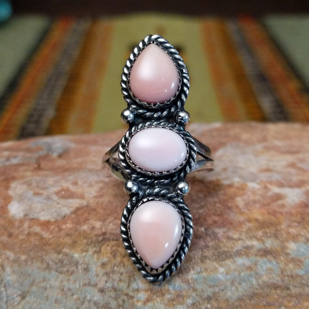 Navajo Made Pink Conch Shell Stacked Ring SWSG-RNG-0043