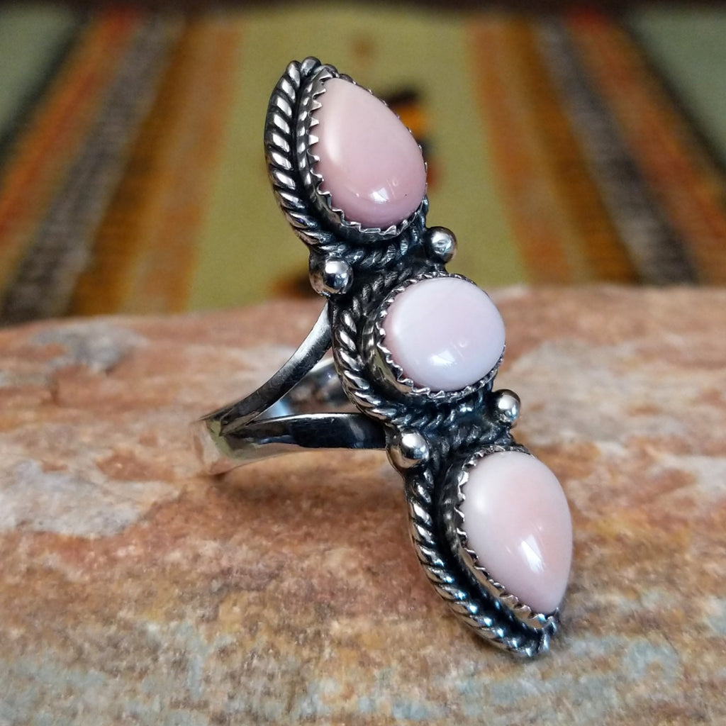 Navajo Made Pink Conch Shell Stacked Ring SWSG-RNG-0043