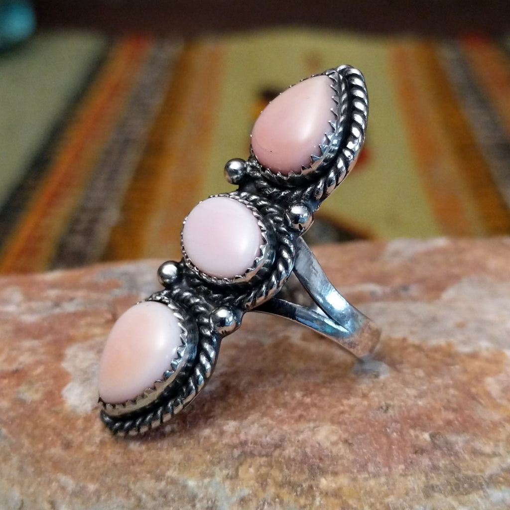 Navajo Made Pink Conch Shell Stacked Ring SWSG-RNG-0043