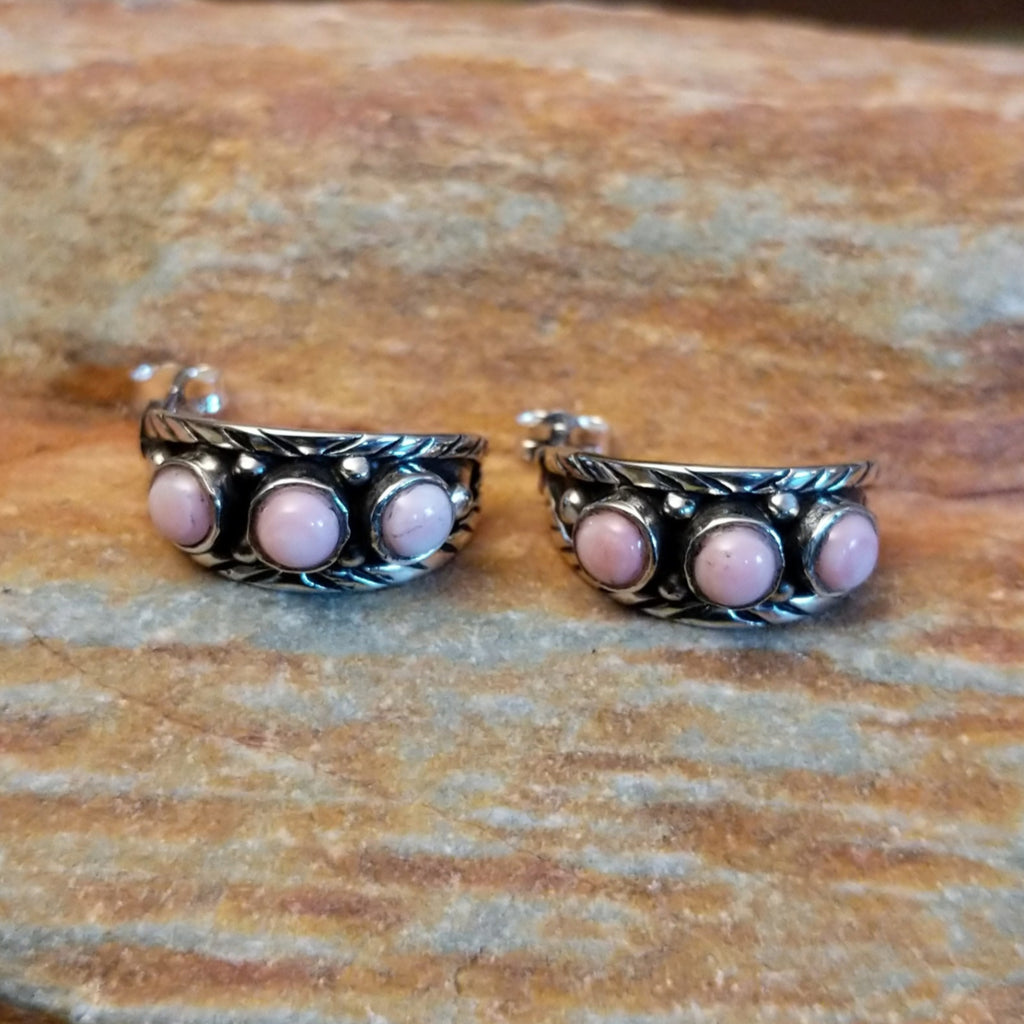 Navajo Made Pink Conch Shell Half Hoop Earrings SWSG-ERN-0035