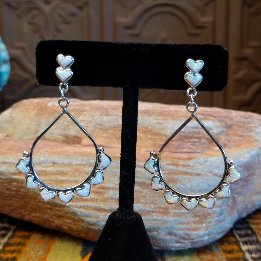 Navajo Made Manmade White Opal Heart Earrings SWSG-ERN-0037