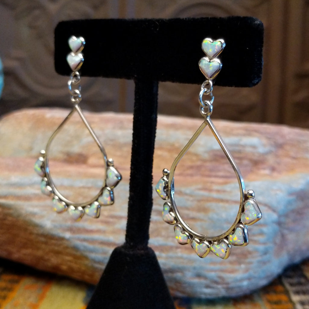 Navajo Made Manmade White Opal Heart Earrings SWSG-ERN-0037